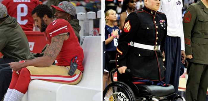 Colin+Kaepernick+kneels+for+the+National+Anthem
