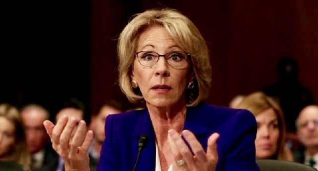 Betsy DeVos testifies before the Senate Health, Education and Labor Committee confirmation hearing to be next Secretary of Education on Capitol Hill in Washington, U.S., January 17, 2017. REUTERS/Yuri Gripas
