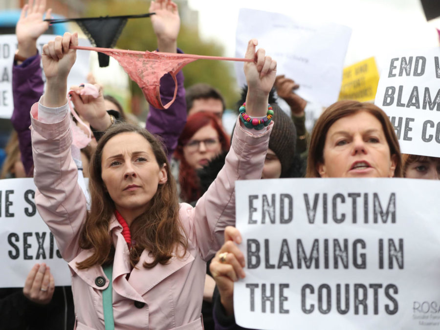 Protesters gathered Wednesday in Dublin to denounce the Irish legal systems treatment of women who said they had been sexually assaulted.