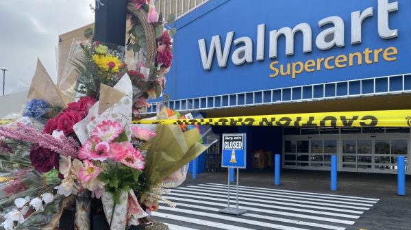 Memorial to Gursimran Kaur outside of a Walmart